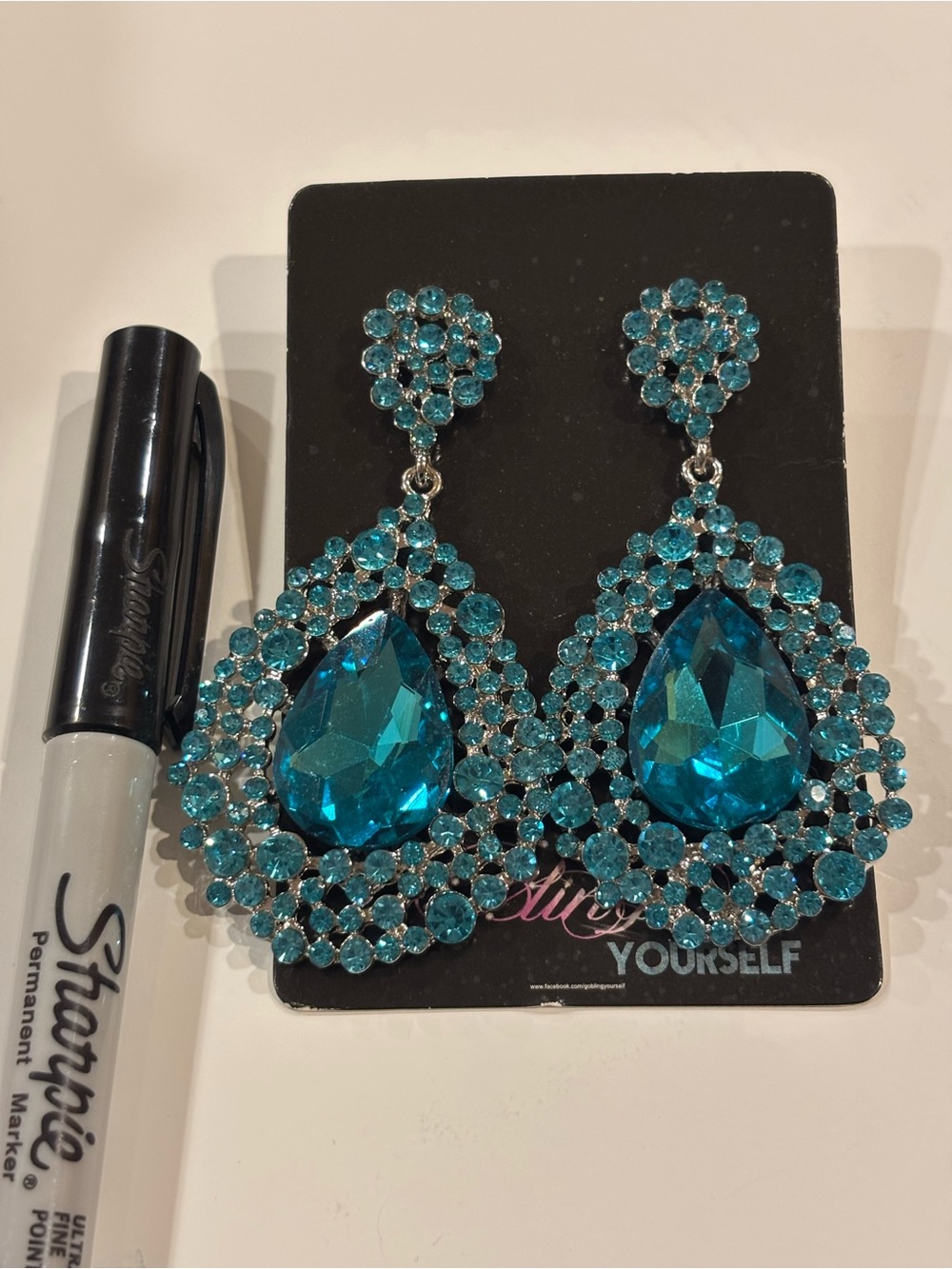 Sparkling Teardrop Statement Earrings in Aqua Blue